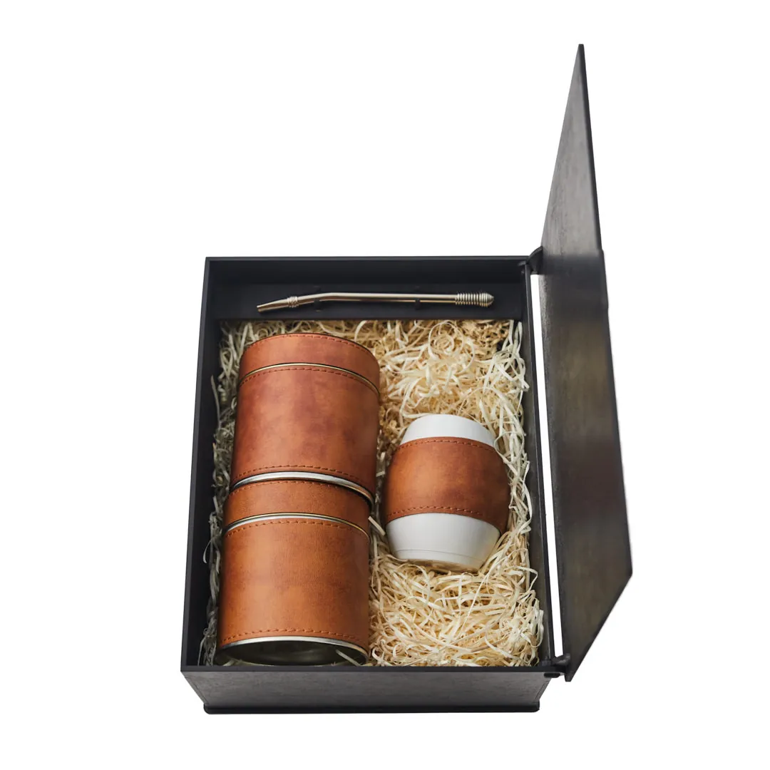 BOX M SET MATE C/2 LATAS 8 CM CARAMELO