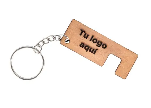 Llavero de madera apoya celular