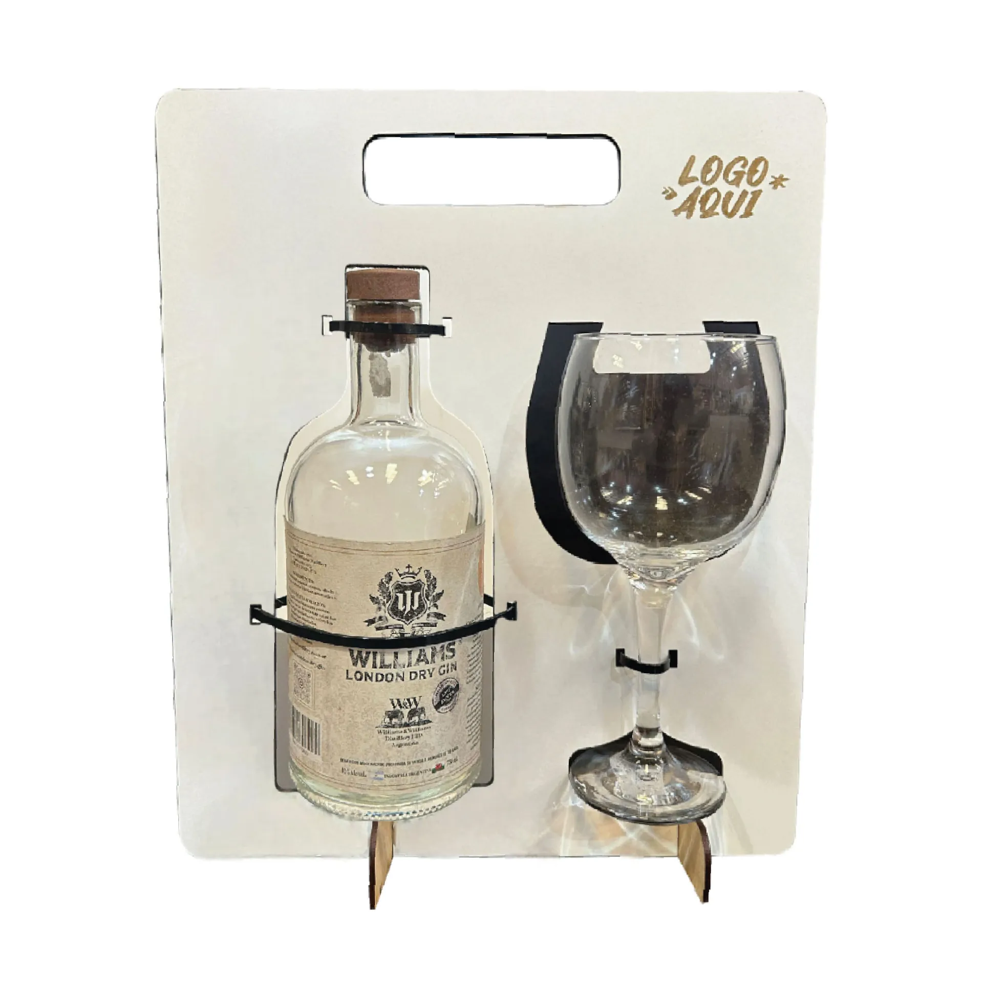 Soporte con copon y espacio para botella de gin                                  