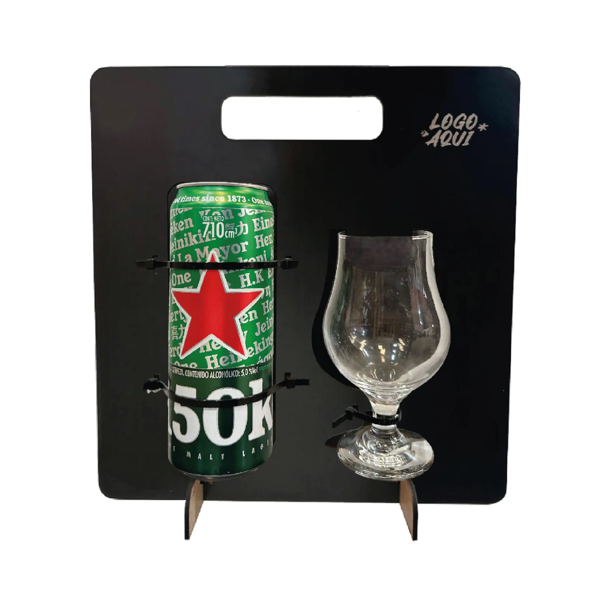 Soporte con una copa dublin y espacio para lata