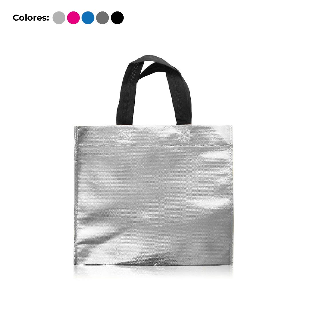 ECO BOLSA 30X30X10 METALIZADA CON MANIJAS NEGRAS