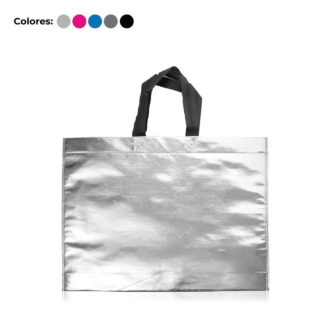 ECO BOLSA 45X40X10 METALIZADA CON MANIJAS NEGRAS