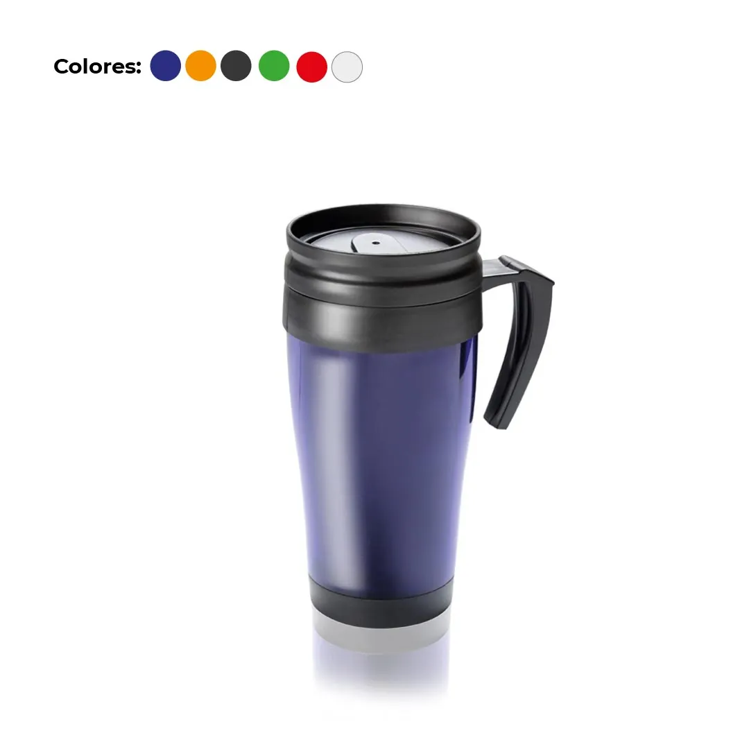 JARRO TERMICO 400 CM³, NEGRO, DET. AZUL TRANS, CON IMPRESIÓN